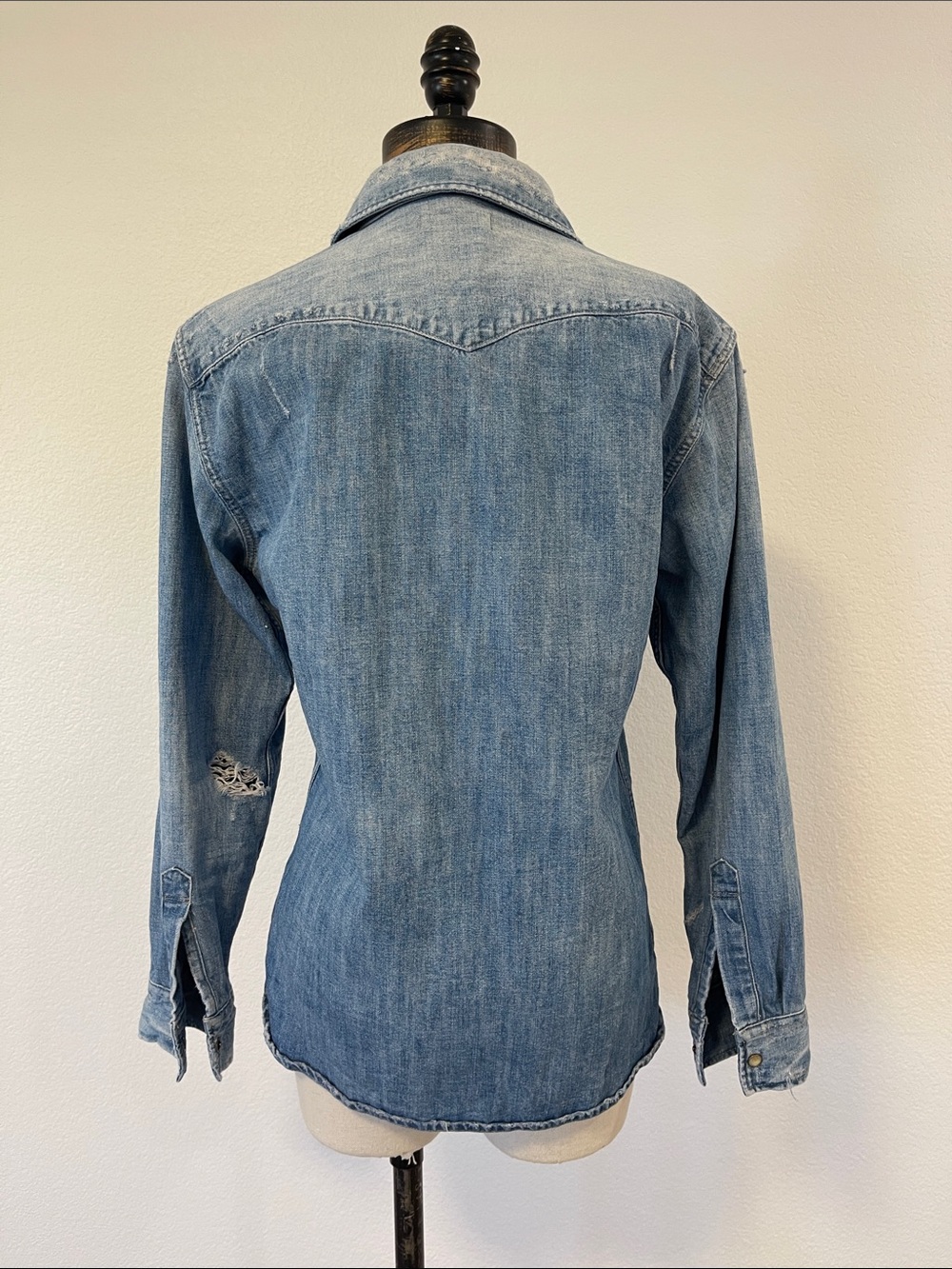 All Saints Light Blue Denim Snap Button Long Sleeve Collared Shirt Mens Small S - Picture 2 of 9